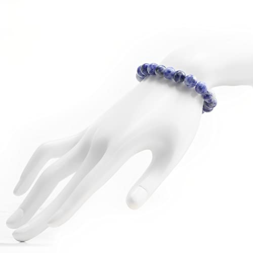 Natural Gemstones Bracelet 8mm Chakra Round Beads Energy Power Crystal Reiki Healing Elastic Stretch 7 Inch for Women Men Unisex - color: Blue Dot
