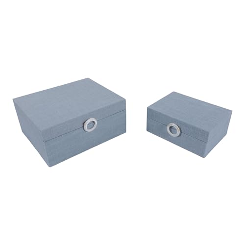 Sagebrook Home Set of 2 Decorative Storage Boxes with Lids - Fabric Covered MDF & Wood, Acrylic Handles - Home & Office Organizer - 9" & 7" Blue