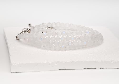 Crystal Bracelet for Women, Natural 4mm Faceted Beads Adjustable Bracelet, Small Beaded Healing Gemstone Bracelet - color: Blue Moonstone