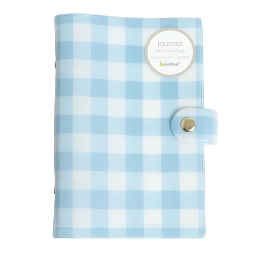 Pearhead Blue Gingham 5x7 Binder Journal with Snap Closure – 1 Inch Round Ring 6 Ring Refillable Notebook – 100 Lined College Ruled Pages, Thick 100 GSM Paper – Small PVC Planner Organizer, Journal Gift For Women - color: Blue Gingham Spiral Journal