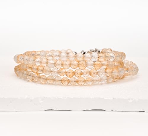 Crystal Bracelet for Women, Natural 4mm Faceted Beads Adjustable Bracelet, Small Beaded Healing Gemstone Bracelet - color: Citrine