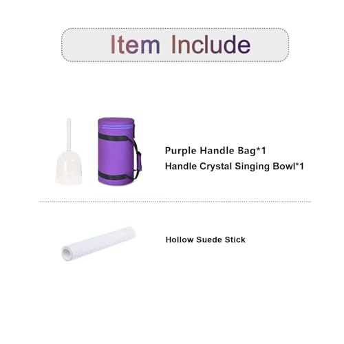CVNC 440HZ 6 Inch F Note Handle Clear Quartz Crystal Singing Bowl + 6" Purple Colored Carry Case Bag + One Suede Mallet - color: Clear