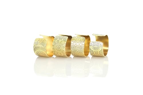 Engraved Mandala Ring - Wide Open Cuff Unisex Meditation Jewelry - Unique Spiritual Ring
