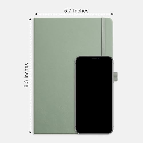 RETTACY Dotted Journal Notebook, 192 Pages, A5 Medium Size (5.7'' x 8.3''), Leather Hardcover, 100 GSM Thick Paper, for Journaling, Planning, Tracking (Sage Green) - color: Sage Green, style: Dotted