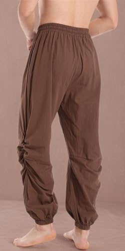 perdontoo Mens Casual Cotton Linen Pant Elastic Waist Drawstring Yoga Jogger Pants - color: Brown, size: Medium
