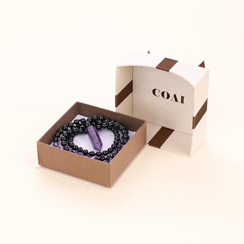 COAI Handmade 108 Beads Mala Necklace for Women, Green Aventurine/Amethyst Onyx 7 Chakra Necklace for Women - style: Onyx & Amethyst