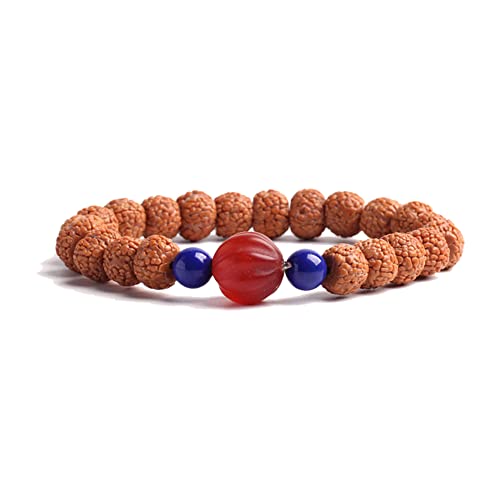 COLORFUL BLING Natural Stone Tibetan Mala Rudraksha Seeds Bracelet for Meditation Beads Prayer Charm Wrist Bracelets Buddha Prayer Yoga Mediation Jewelry - color: red blue