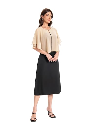Baoqiya Capelets for women Chiffon Cape Soft Shawls and Wraps Wedding Capes 1920s flapper Cover Up - color: Champagne