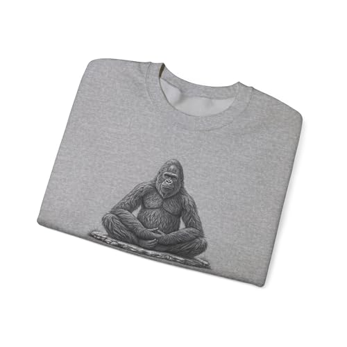 Zen Bigfoot Sweatshirt, Meditation Crewneck, Relaxing Meditating, Cozy Sasquatch Jumper, Yeti Pullover, Sport Grey