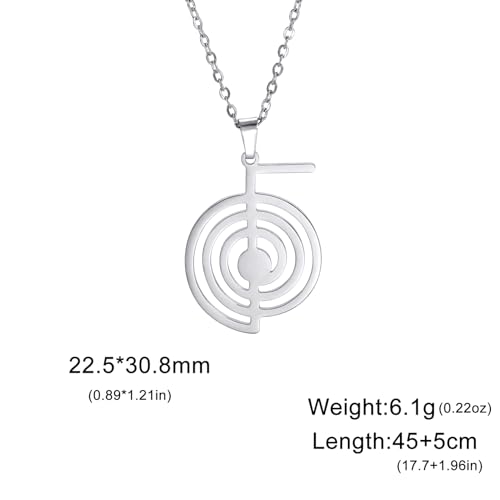 Cho Ku Rei Reiki Symbol Necklace Cho Ku Rei Energy Symbol Amulet Healing Reiki Pendant for Women Sacred Geometry Necklace Yoga Power Spiral Meditation Jewelry - color: Cho Ku Rei necklace silver