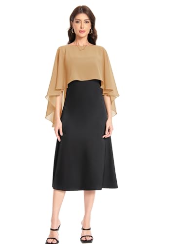 Baoqiya Women's Capelet Shawls and Wraps for Evening Dresses Soft Bridesmaid Shawl Chiffon Cape Wedding Cover Up - color: Camel