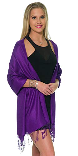 Pashmina Shawls and Wraps for Evening Dresses, Large Soft Pashminas Wedding Shawl - color: Dark Purple
