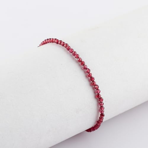 Natural Gemstone Beaded Bracelet, Microfaceted Crystals, Handmade Dainty Jewelry, Bohemian Plated Bracelet-Gift - style: Red Garnet-Stone