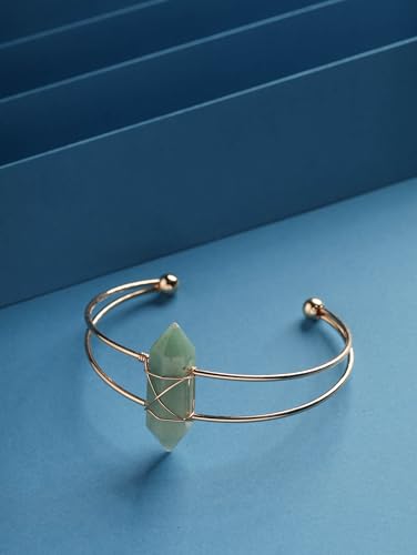 Handmade Green Aventurine Wire Wrapped Cuff Bracelet, Adjustable Minimalist Boho Bangle for Women - style: Bracelet BRAC.004