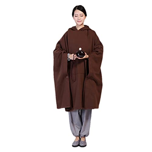 QIEZI Unisex Meditation Hooded Sit-in Cloak - color: Brown, size: XX-Large