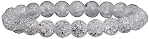 Amandastone Natural Gemstone 8mm Round Beads Stretch Bracelet 7 Inch - color: Crackle Clear Quartz