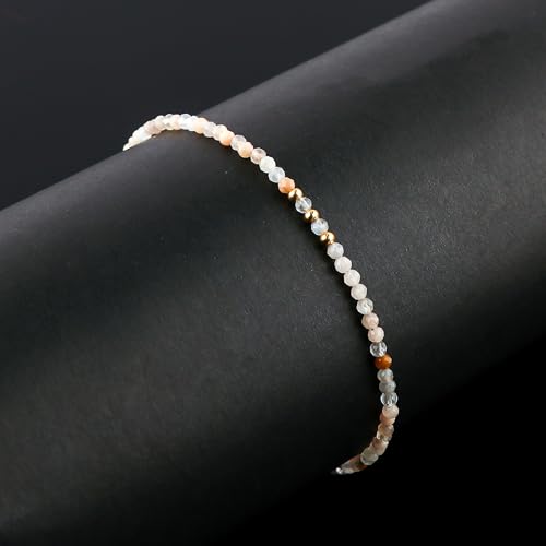 Natural Gemstone Beaded Bracelet, Microfaceted Crystals, Handmade Dainty Jewelry, Bohemian Plated Bracelet-Gift - style: Multi Moonstone