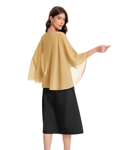 Baoqiya Women's Capelet Shawls and Wraps for Evening Dresses Soft Bridesmaid Shawl Chiffon Cape Wedding Cover Up - color: Gold