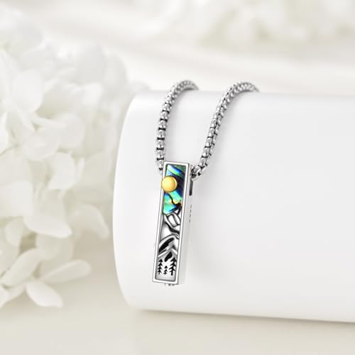 Cremation Urn Necklaces for Ashes Sterling Silver 3D Vertical Bar Memorial Pendant for Loved Ones Keepsake Cremation Jewelry Gifts for Women Men - style: Mountain