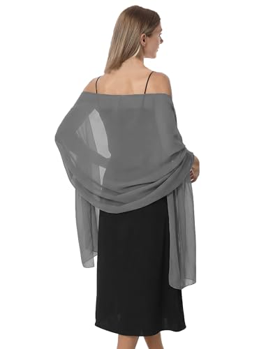 Chiffon Shawls and Wraps for Evening Dresses Women Elegant Soft Scarf Bridal Scarve Wedding Stole - color: Dark Gray, size: Plus Size
