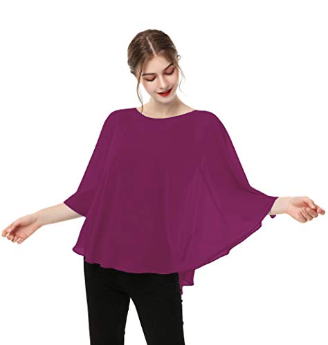 Capes for Womens Casual chiffon shawl Casual Chiffon Cape Sheer shawls and wraps Poncho Capelets Cover Up - color: Red Purple