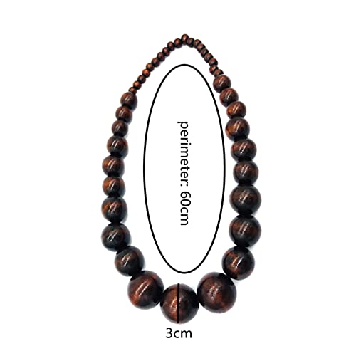 COLORFUL BLING Ethnic Natural Wood Beads Necklace for Men Women Africa Wooden Chain Chunky Strand Necklace Statement Hip Hop Jewelry - color: short dark