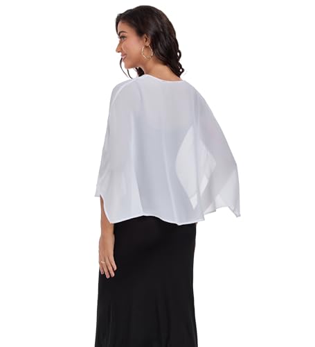 Shawls and Wraps for Evening Dresses Chiffon Soft Shawl for Wedding Guest Party Cover Up - color: White