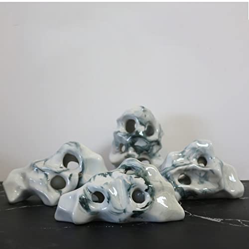 Home Decoration New Chinese Dry Landscape Zen Hollow Mountain Decoration Japanese Living Room Ceramic Rockery Porch Mountains Statuette for Your Desk, Small