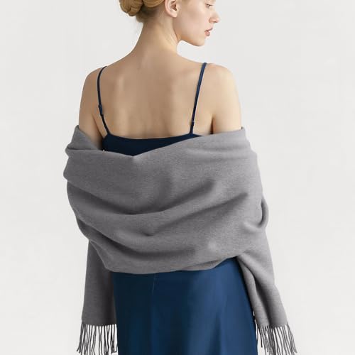 Winter Scarf for Women Pashmina Shawls and Wraps for Evening Dresses Wedding Party Bridesmaid Warm Long Scarves Shawl - color: Grey
