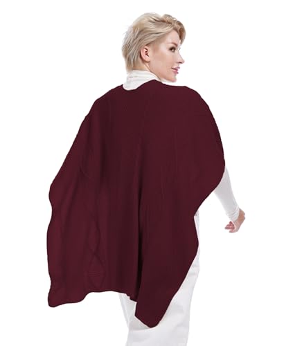 MissShorthair Knit Shawl Wraps for Women Boho Crochet Shawls Cape Open Front Cardigan - color: Burgundy