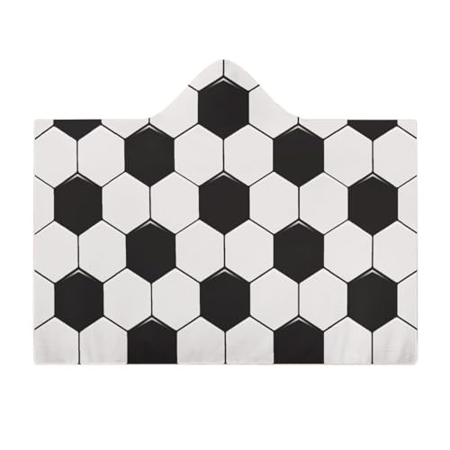 Soccer Ball White and Black Large Size Comfortable Hooded Blanket, Warm Blanket 40"x50" - color: Soccer Ball White and Black, size: 40"x50"