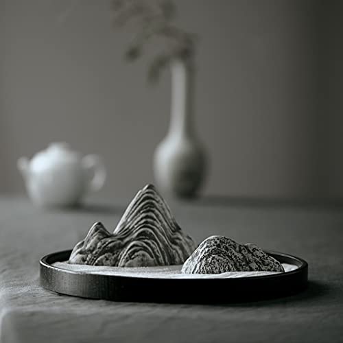 Desktop Decoration Dry Mountain Japanese-Style Zen Decoration Tea Ceremony Porch Study Room Model Room Decoration Ceramic Rockery Round Tray Desktop Decor for Office