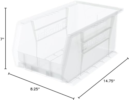 Akro-Mils 30240 AkroBins Plastic Storage Bins, Space-Saving Stackable Bins for Garage, Pantry, Craft Organization, 15 x 8 x 7 inches, Clear, 12-Pack