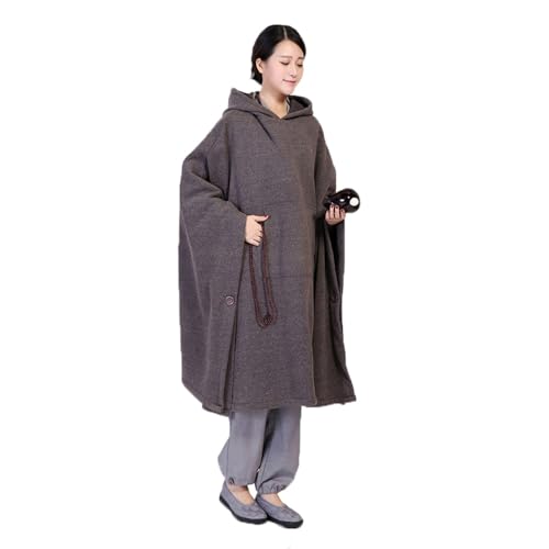 Unisex Meditation Buddhist Cloak Autumn Winter Warm Hooded Oversize Coat - color: Gray, size: Large