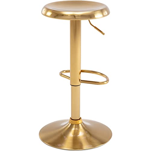 Adjustable Bar Stool, Swivel Round Metal Airlift Barstool, Backless Counter Height Bar Chair for Kitchen Dining Room Pub Cafe, 1 pc (Gold) - color: Gold, size: 1 pc