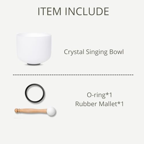 8 inch White B Note Crown Chakra Quartz Crystal Singing Bowl, for Healing Mindfulness Meditation Yoga Sound Baths, with Rubber Mallet O-ring - color: White B Note, size: 8 inch