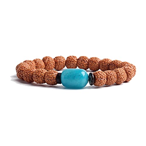 COLORFUL BLING Natural Stone Tibetan Mala Rudraksha Seeds Bracelet for Meditation Beads Prayer Charm Wrist Bracelets Buddha Prayer Yoga Mediation Jewelry - color: light blue