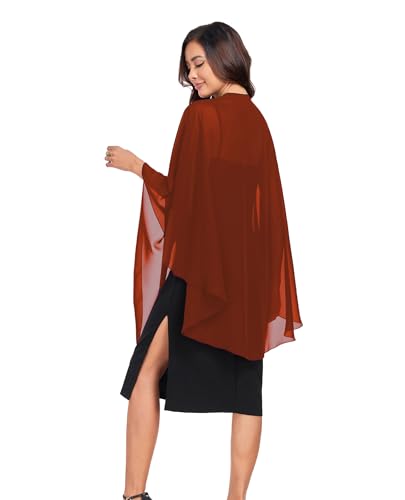 TONGFANTFL Shawls Wraps for Evening Wedding Party Chiffon Scarf Soft Bridal Wraps Wedding Guest Shawl Coverage - color: Burnt Orange