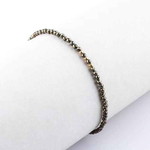 Natural Gemstone Beaded Bracelet, Microfaceted Crystals, Handmade Dainty Jewelry, Bohemian Plated Bracelet-Gift - style: Pyrite-Stone