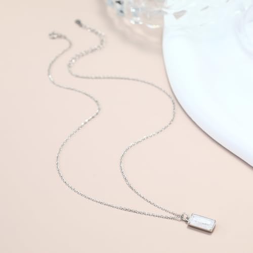 EVEYE 925 Sterling Silver Moonstone Square Pendant Necklace for Women New Beginnings Natural Healing Gemstone Necklace Jewelry, Healing Gifts Divorce Gifts for Women, New Job Gift