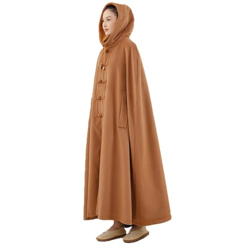 Unisex Hooded Cloak Loose-Fit Meditation Prayer Monk Robe Double Layer Plush Comfortable Warm Monk Clothing - color: Camel, size: Medium