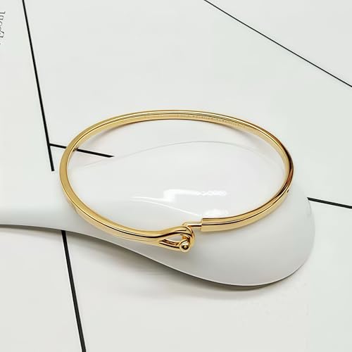 18K Gold Plated Bar Cuff Bracelet – Dainty Thin Minimalist Hook Bangle for Women
