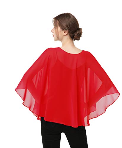 Capes for Womens Casual chiffon shawl Casual Chiffon Cape Sheer shawls and wraps Poncho Capelets Cover Up - color: Red