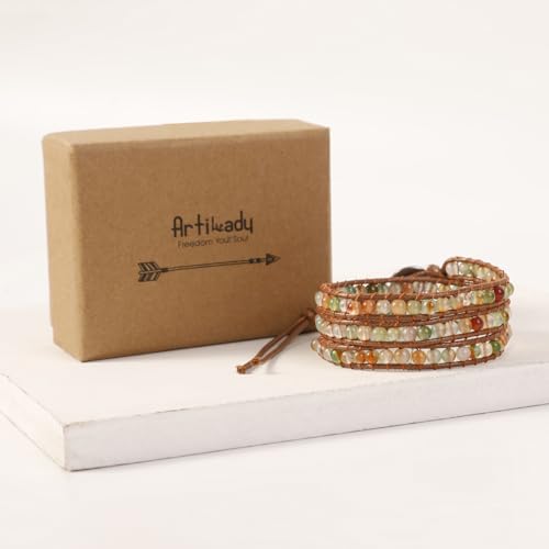 Artilady Leather Wrap Bracelets for Women - Pearl Bracelets Handmade Clasp Bangle Bracelet with Beads Jewelry Gift for Women and Mother - style: Green bead