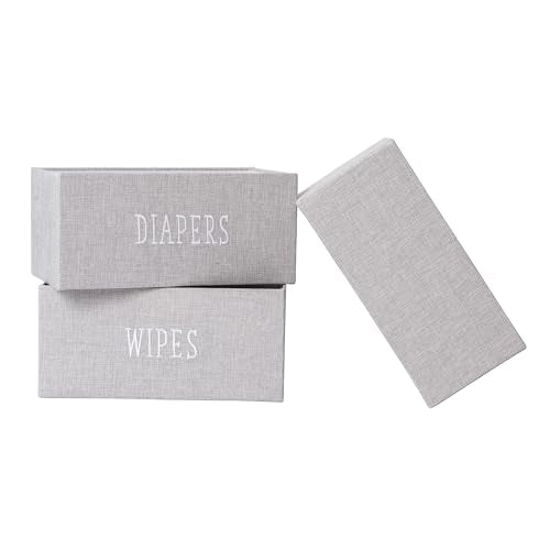 RGI Home Decorative Storage Bins, Set of 3 Rectangular Greyboard Organizer Baskets for Nursery or Child's Room, Durable and Stylish, Each 12" L x 7" W x 5.5" H, Ideal for Toys and Essentials, Gray