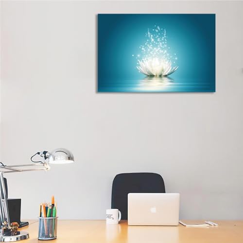 Lotus Wall Art Flower Canvas Poster Lotus Bloom in Water Picture Zen Prints Teal Blue Painting Room Aesthetic for Living Room Bedroom Yoga Spa Meditation Spiritual Wall Decor 12x18 inches, Unframed