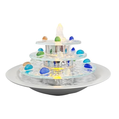 Indoor Tabletop Fountain 3-Tier Waterfall, Zen Meditation Fountain with LED Light, Small Desk Water Feature Soothing Sound Relaxing for Office Home Décor - size: 3-Tier Fountain