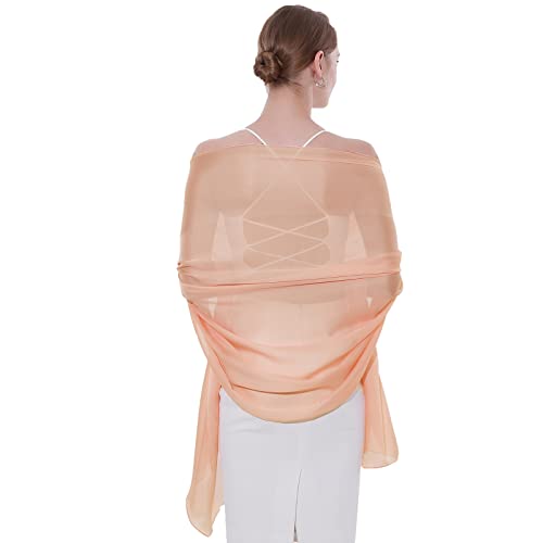 Womens Scarf Pashmina Shawls and Wraps for Evening Dresses Like Chiffon Silk Scarf for Bridal Weddings - color: Peach Beige