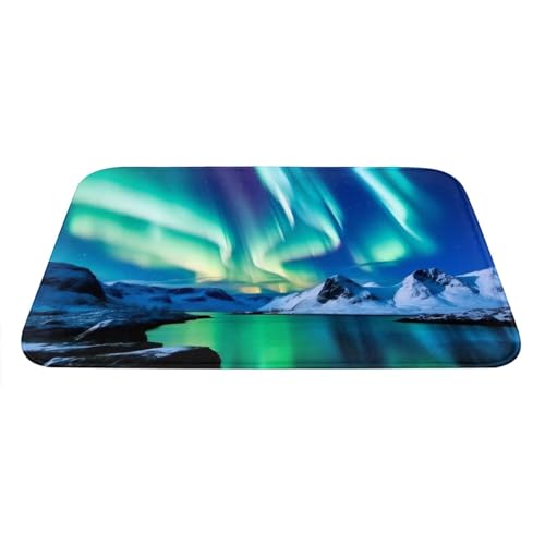 Northern Lights Print Flannel Anti-Slip Mat 16x24in Polyester Floor Covering, Full Single-Side Printed - color: Northern Lights