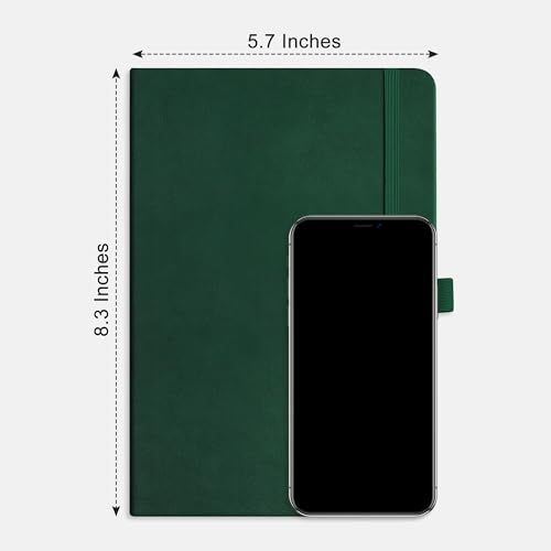 RETTACY Dotted Journal Notebook, 192 Pages, A5 Medium Size (5.7'' x 8.3''), Leather Hardcover, 100 GSM Thick Paper, for Journaling, Planning, Tracking (Dark Green) - color: Dark Green, style: Dotted